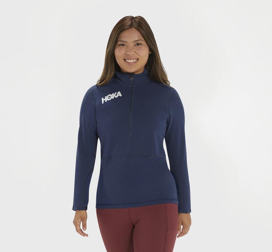 Hoka One One 1/2 Dragkedja Midlayer Top Dam - Marinblå - AYZUO-1482